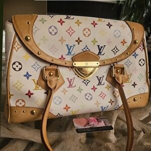 Louis Vuitton Multicolor Monogram Satchel with Tan Accents